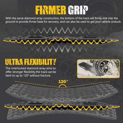 BUNKER INDUST Off-road Traction Boards with Jack Base,Pair Recovery Track 4X4 Jeep Truck Emergency Tire Traction Mat with Bag -Sand, Mud, Snow Tracks Black Traction Pad (Gen 7th)