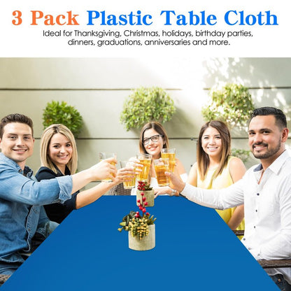 YSYJ 3 Pack Royal Blue Plastic Tablecloth Disposable Rectangular Table Cloth 54 x 108 Inch Table Cover for Parties
