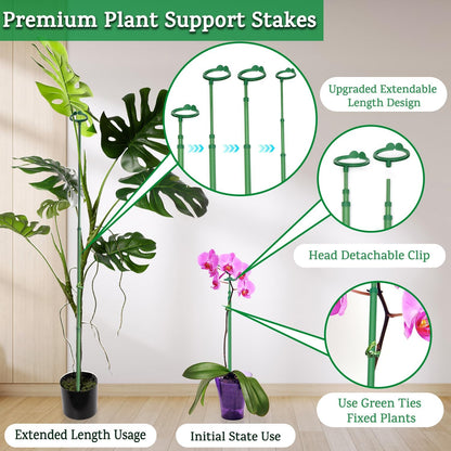 Skiennix Extendable Plant Stakes - Adjustable 17.9IN to 42.3IN Support for Orchids & Vines | 5-Pack
