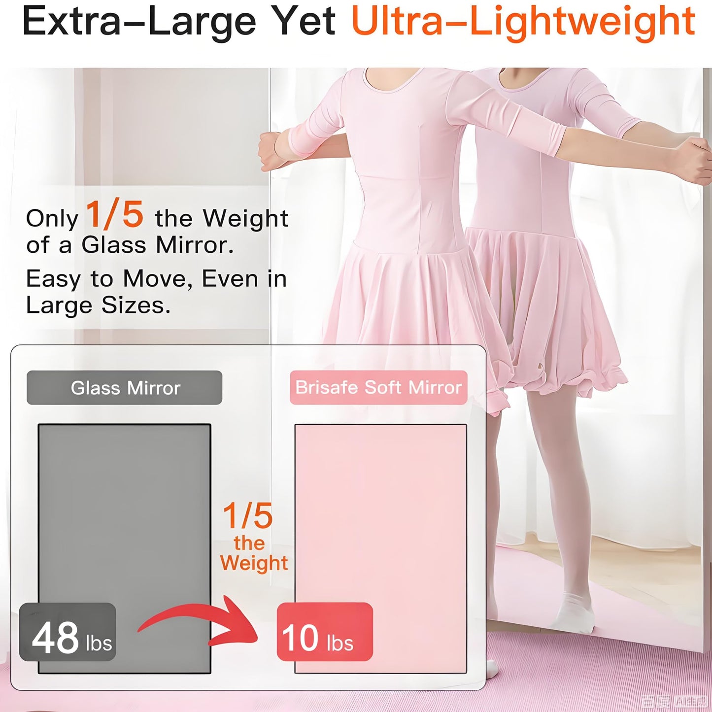 brisafe 71" x 40" Full Length Wall Mirror for Gym, Dance, Home & Yoga - Easy Install, Ultra-Light Shatterproof Nano Material Cuts 60% Commercial Insurance Costs