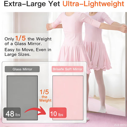 brisafe 71" x 40" Full Length Wall Mirror for Gym, Dance, Home & Yoga - Easy Install, Ultra-Light Shatterproof Nano Material Cuts 60% Commercial Insurance Costs