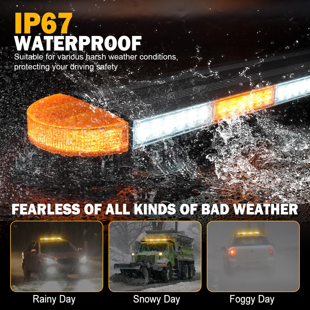ASPL 31 inch Low Profile Rooftop Emergency Strobe Lights Bar Full Aluminum Flashing Safety Warning Traffic Advisor Lightbar Hazard Snow Plow Light for Trucks Tow Construction Vehicles (Amber/White)