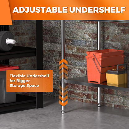 HOCCOT All Stainless Steel Work Table Heavy Duty Prep Table 24x48 Inch with Stainless Steel Undershelf Backsplash Replaceable Feet(Without Caster) Commercial Workstation for Restaurant Kitchen Outdoor