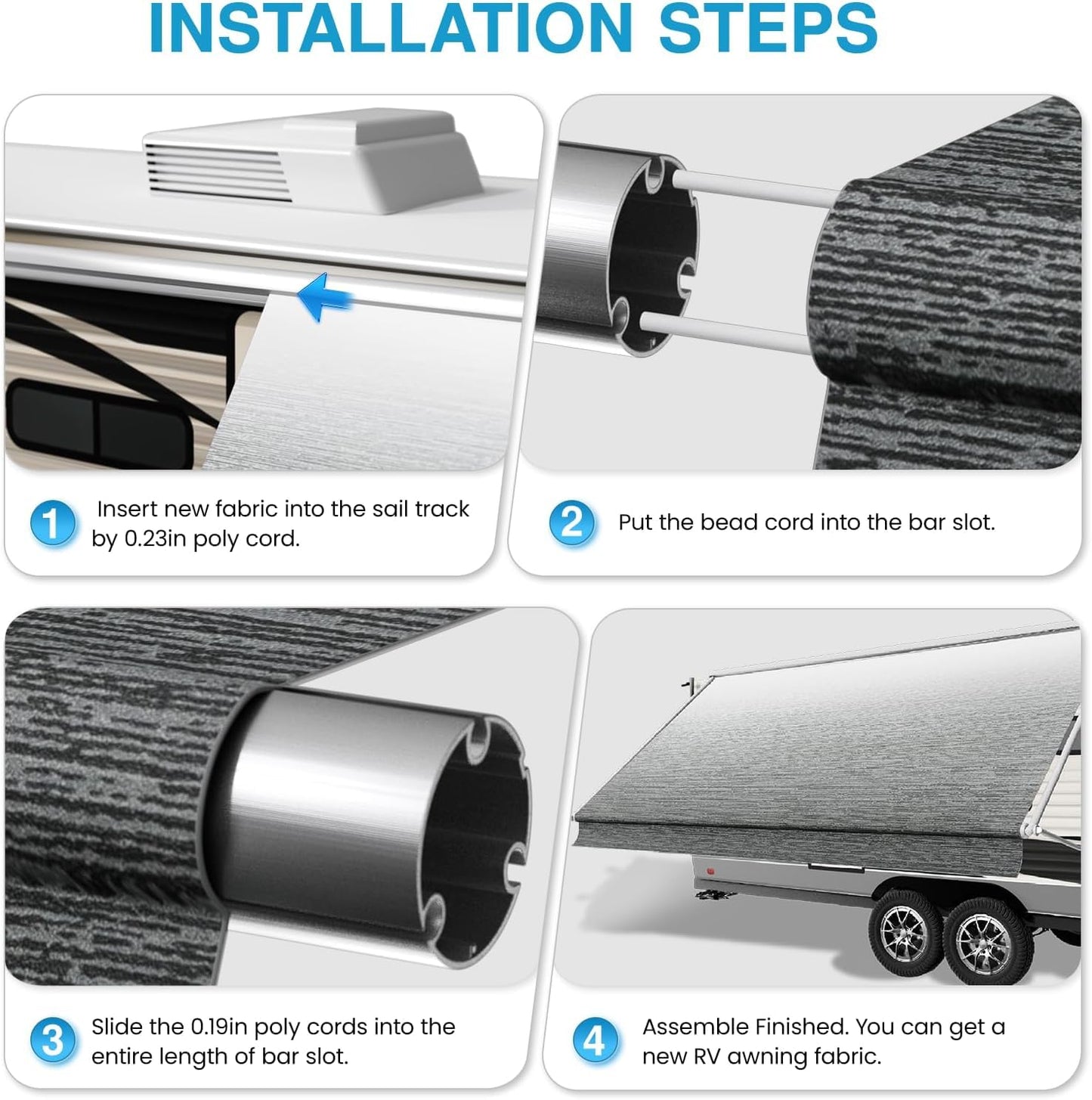 Glamful RV Awning Fabric Replacement 19.5oz Heavy-Duty Vinyl, 21FT(Fabric20'2") Camper Awning Fabric, Weatherproof, UV-Resistant, Cold-Crack Tested, Fit for RVs, Travel Trailers, Gray Fade