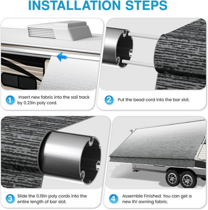 Glamful RV Awning Fabric Replacement 19.5oz Heavy-Duty Vinyl, 21FT(Fabric20'2") Camper Awning Fabric, Weatherproof, UV-Resistant, Cold-Crack Tested, Fit for RVs, Travel Trailers, Gray Fade