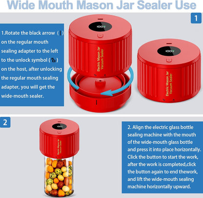 LOVE MOMENT Electric Mason Jar Vacuum Sealer Kit - Black & Red | Preserve Food Freshness