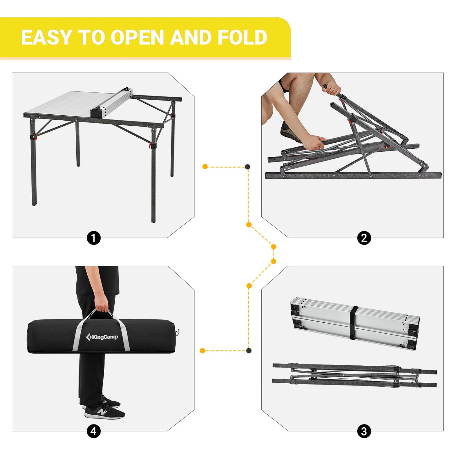 KingCamp Lightweight Compact Stable Aluminum Alloy Folding Roll 4-6 Person for Picnic, Camping, Barbecue and Party,Portable Multi-Functional Table with Carry Bag, Black/Silver_40.1"x27.6",4-5person