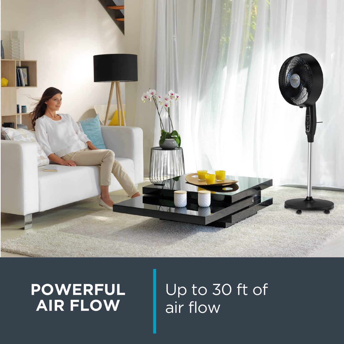Rowenta, Pedestal Fan, Extreme Outdoor Fan with Remote, 65 Inches, Ultra Quiet Fan, Oscillating, Portable, 3 Speeds, Digital Control, Black, Ourdoor, VU4510