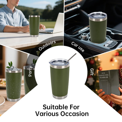 IEOVIEE 32 Pack, 20oz Stainless Steel Bulk Tumblers with Lids and Straws, Double Wall Insulated Travel Coffee Mug, Durable Powder Coated Tumbler Bulk Cup for Cold and Hot Drinks(Army Green)