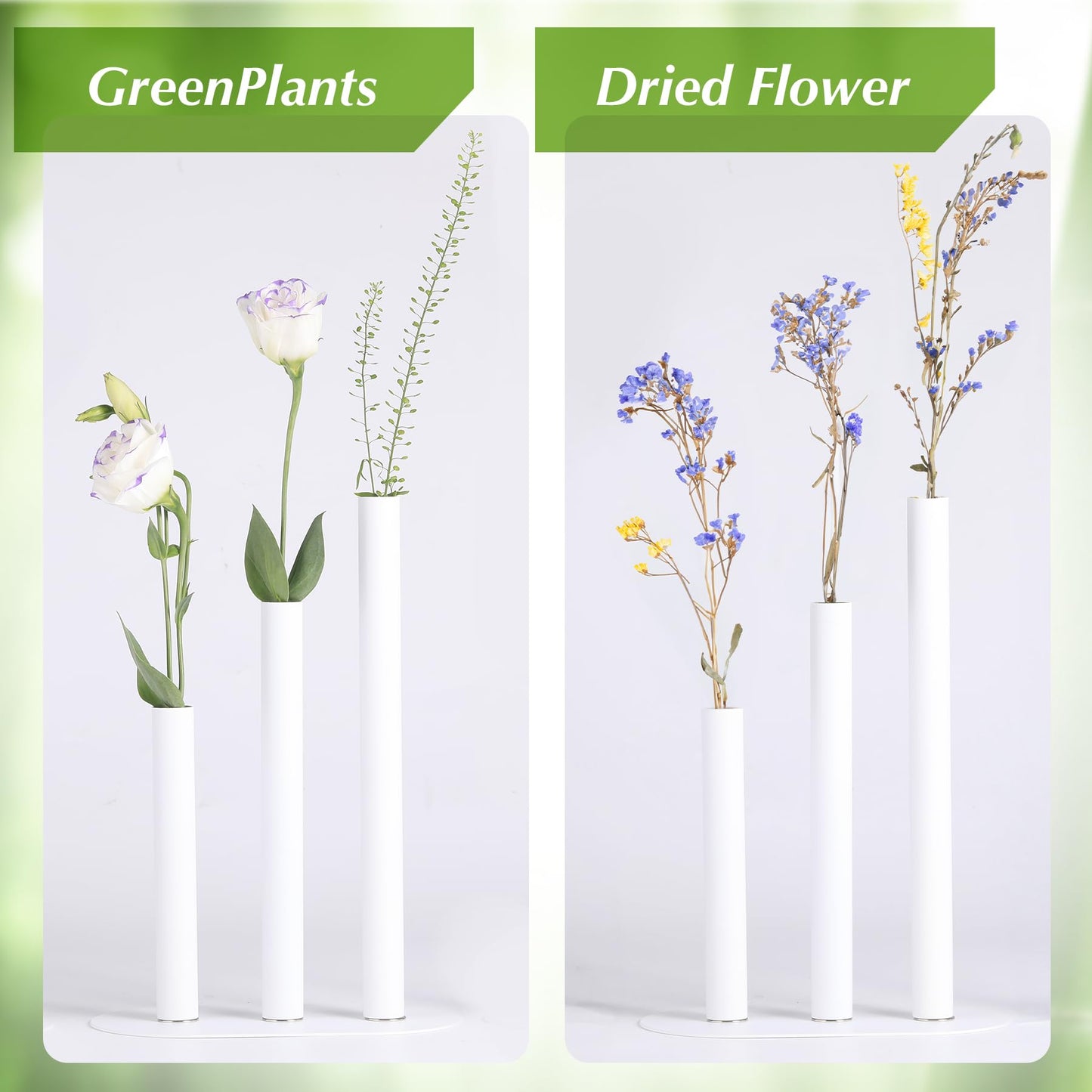 Morapin Cylindrical Set with Magnetic Base vase, Suitable for Fresh and Dried Flower Branches or Artificial Flowers, Desktop Center Decoration, Modern Style - White (6-Piece Stainless Steel vase Set)