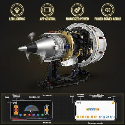 HIGH GODO Jet Engine Building Set Mini Engine Model Kit that Runs Visible Aircraft Turbofan Engine Kit with Motor Lights &amp App Control STEM Toys Gifts for Adults Teens Age 14+ (564 PCS)