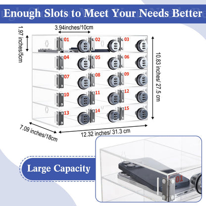 Reallnaive 15 Slots Cell Phone Locker with Combination Lock, Cell Phone Storage for Classroom, Clear Acrylic Storage Cabinet Bin, Wall Mounted for School Students Office Factory Employees