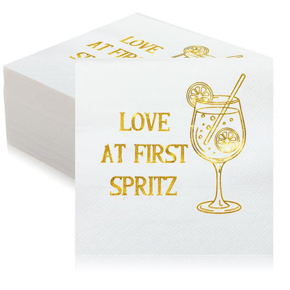 Eaasty 100 Counts Love at First Spritz Napkins 5" x 5" Spritz Bridal Shower Decorations Funny Cocktail Napkins for Citrus Bridal Shower Bachelorette Wedding Engagement Party Tableware Supplies