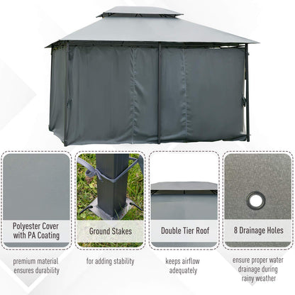 Outsunny 10' x 13' Patio Gazebo, Outdoor Gazebo Canopy Shelter with Curtains, Vented Roof, Steel Frame for Garden, Lawn, Backyard and Deck, Sage Gray