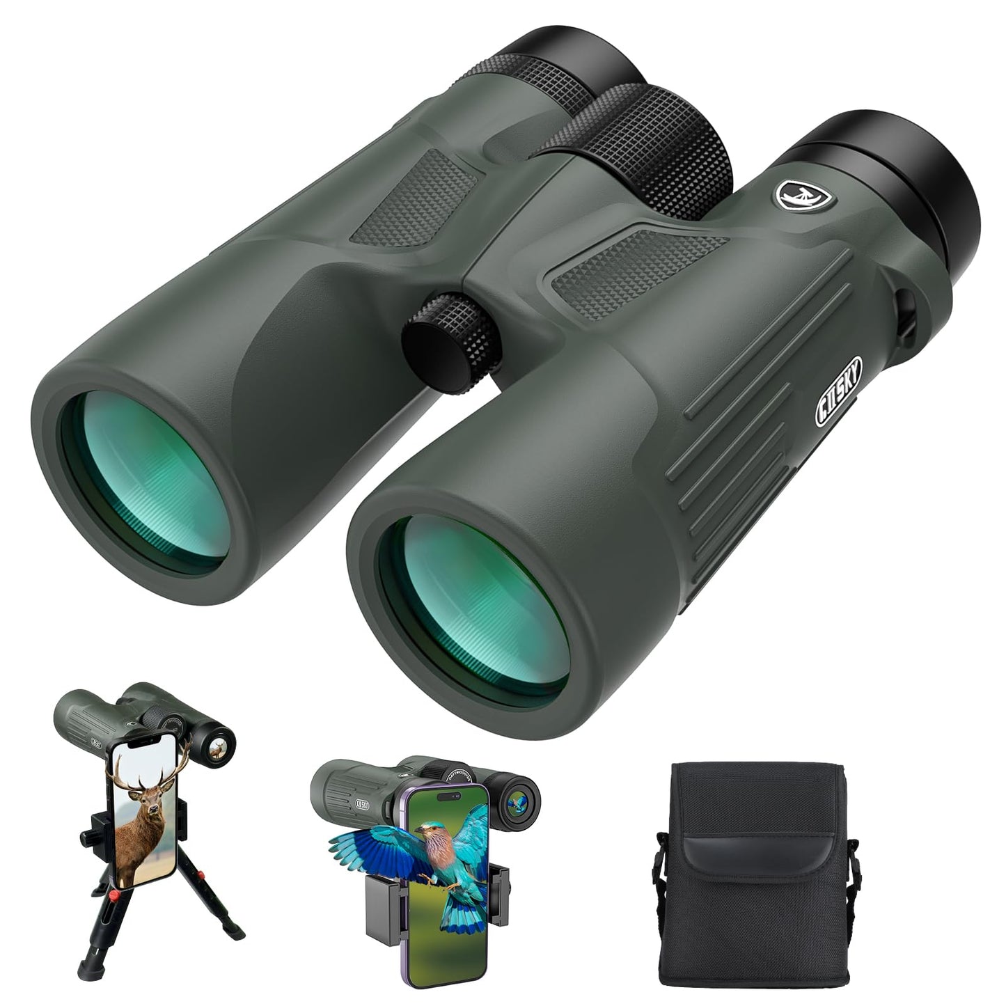 Gosky 10x42 HD Waterproof Binoculars for Adults (1 Pack) and Gosky 12x50 Monoculars (1 Pack) with Universal Phone Adapter - High Power Telescopes for Bird Watching Safari Wildlife Scenery