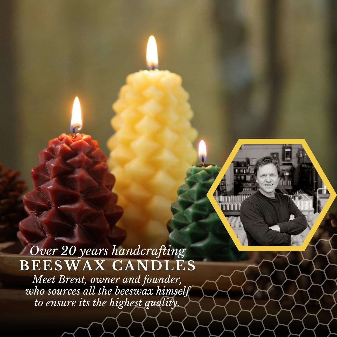 Big Dipper Wax Works Medium Pinecone Candle – Chestnut, Handcrafted 100% Pure Beeswax, 20-Hour Clean Burn, Unscented Eco-Friendly Winter & Holiday Décor, 4” x 3” Sculpted Candle