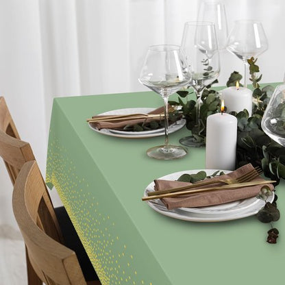 FunnyPars 3 Pack Sage Green and Gold Plastic Tablecloth, Green Disposable Table Cloth for Rectangle Tables, Gold Dot Light Green Tablecloth for Baby Shower Birthday Wedding Party Decorations, 54"x108"