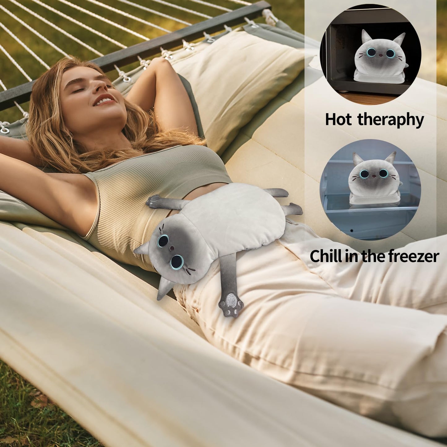 Large Microwave Heating Pad with Washable Cover 21 * 12" Microwavable Heating Pads for Cramps, Back, Neck Shoulder Pain Relief, Cordless Weighted Moist Heat Pack, Black Cat