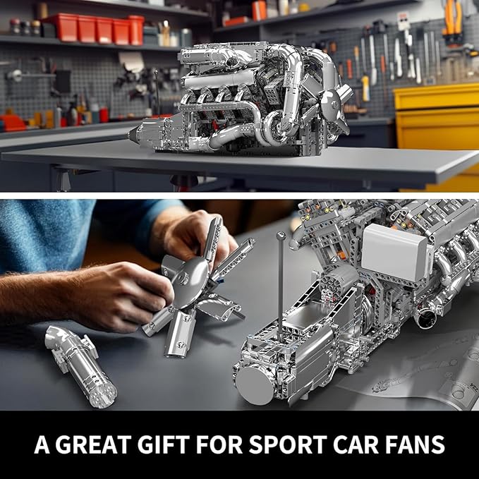 Mould King V8 Twin-Turbo Engine Model Kit That Runs Mini Engines Building Blocks Set for Adults with Battery and Motor Engineering Construction STEM Toy for Teens(2899 PCS)