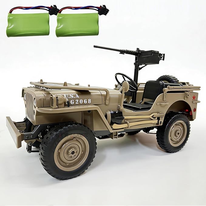 Skymaker RC Trail Truck 4x4 Remote Control Rock Crawler Off Road RC Jeep with Machine Gun &amp Two Batteries RTR All Terrains 2.4GHz Military Car for Adult(Camel)