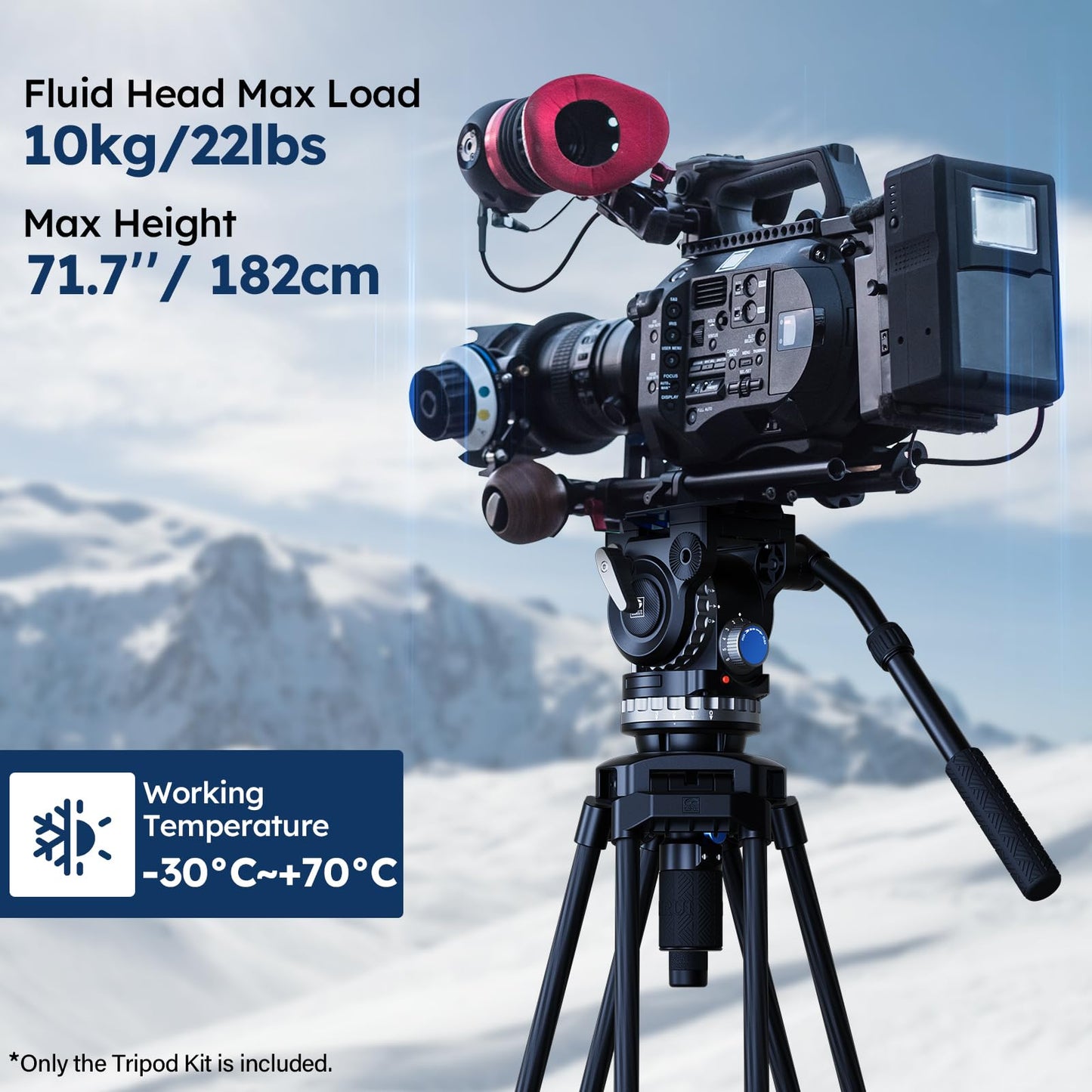 SIRUI SQ75+VHS10 Carbon Fiber Tripod, 71.7” Video Tripod with Professional Video Fluid Head, 7-Step Counterbalance, 4-Step Tilt/Pan Damping Adjust, Rapid Setup for Camera, Max Load 10kg/22lb