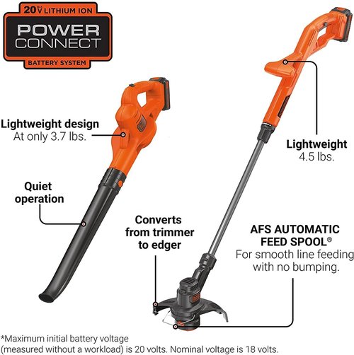 BLACK+DECKER 20V MAX Weed Eater & Edger Combo - Cordless Electric with 2 Batteries & Charger, 130 MPH Blower