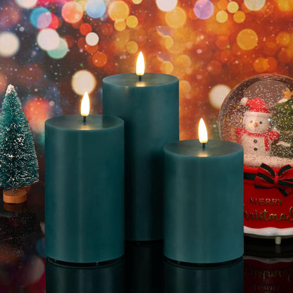 Girimax Green Flameless Pillar Candles with Remote, Flickering Spring LED Wax Candles Battery Operated Set of 3