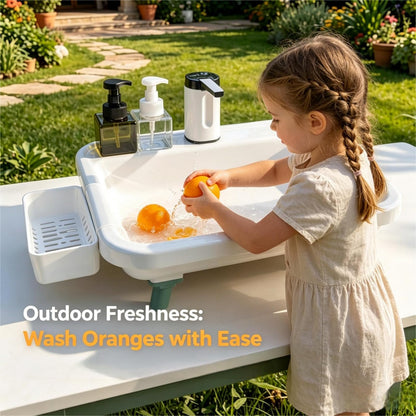 Portable Camping Sink with Electric Faucet, Adjustable Height Stand, Freestanding Outdoor Hand Washing Station, Foldable Wash Basin with Drain Hose & Soap Dispenser, Tank-Free Mobile Sink for Camping