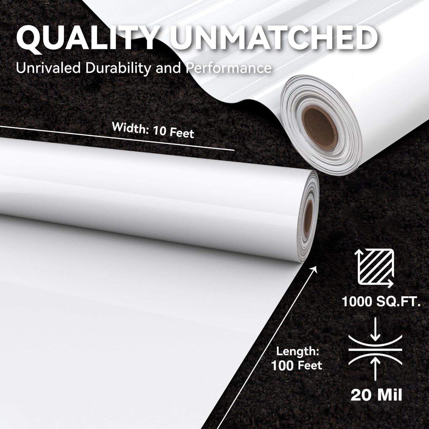 Crawl Space Vapor Barrier, 20 Mil Vapor Barrier, 10'x100', White Plastic Sheeting - Thick Plastic Sheeting, Heavy Duty Polyethylene Film, Drop Cloth Vapor Barrier Covering for Crawl Space, Basement