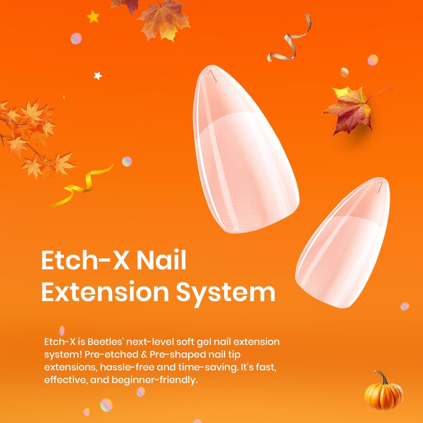 Beetles Gel Nail Kit Short Almond with Nail Dehydrator and Primer, 576Pcs Half Matte Etch-X Gel Nail Tips Solid Nail Glue Mini Nail Lamp Acrylic Nail Tips Easy DIY Nail Extension Set Gift for Women