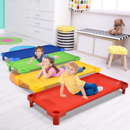 KOTEK Toddler Naptime Cot, Stackable Daycare Sleeping Cot for Kids, 51" L x 23" W, Ready-to-Assemble, Space-Saving Kids Nap Cots for Children Classroom Preschool (Set of 4, Multicolor)