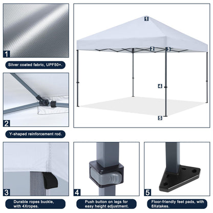 COOSHADE Durable Easy Pop Up Canopy Tent 12x12Ft (Silver White)