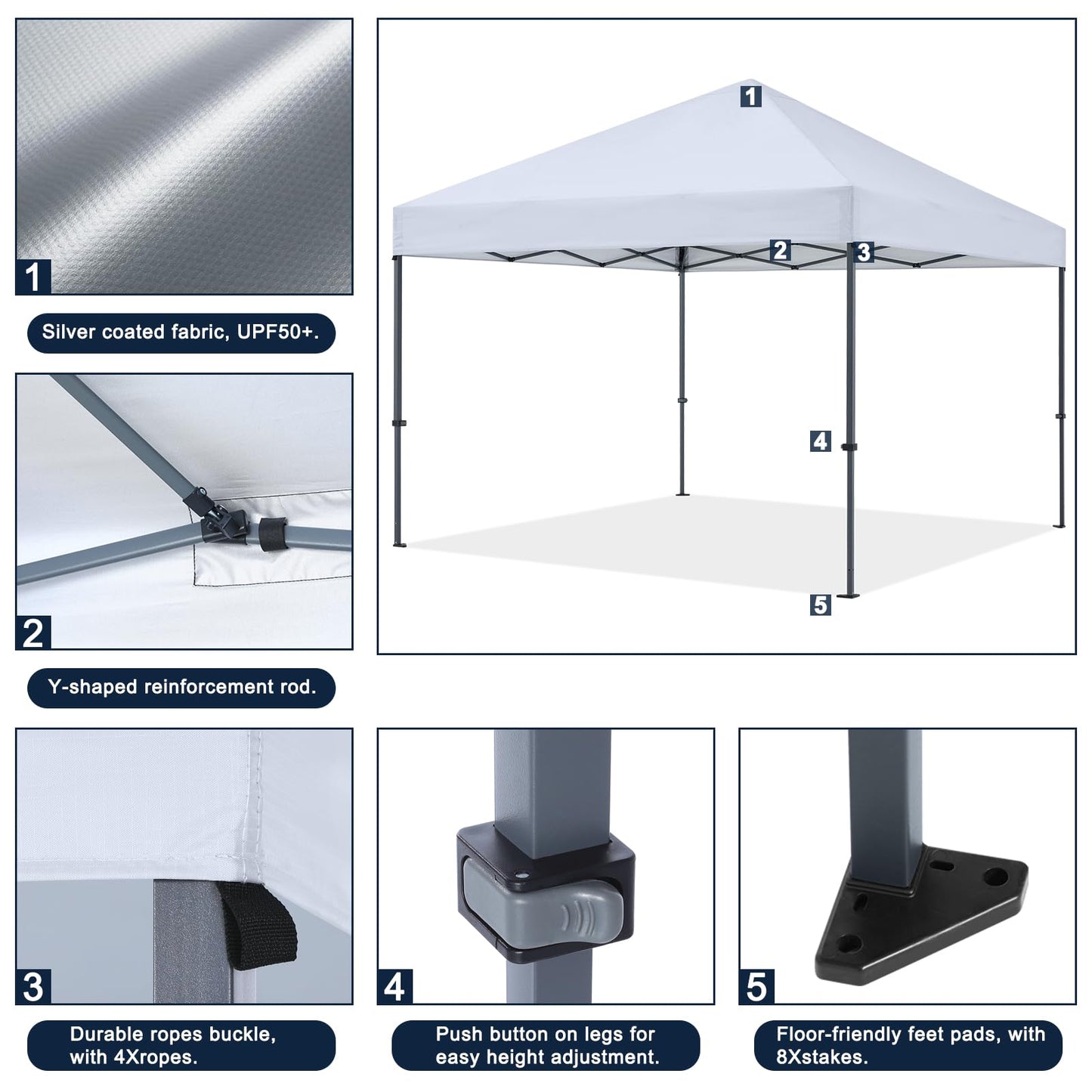 COOSHADE Durable Easy Pop Up Canopy Tent 12x12Ft (Silver White)