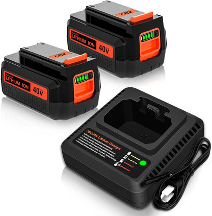 **LBX2040 Lithium-Ion Replacement Battery & Charger - 2-Pack for Black & Decker 40V Tools | 3600mAh**
