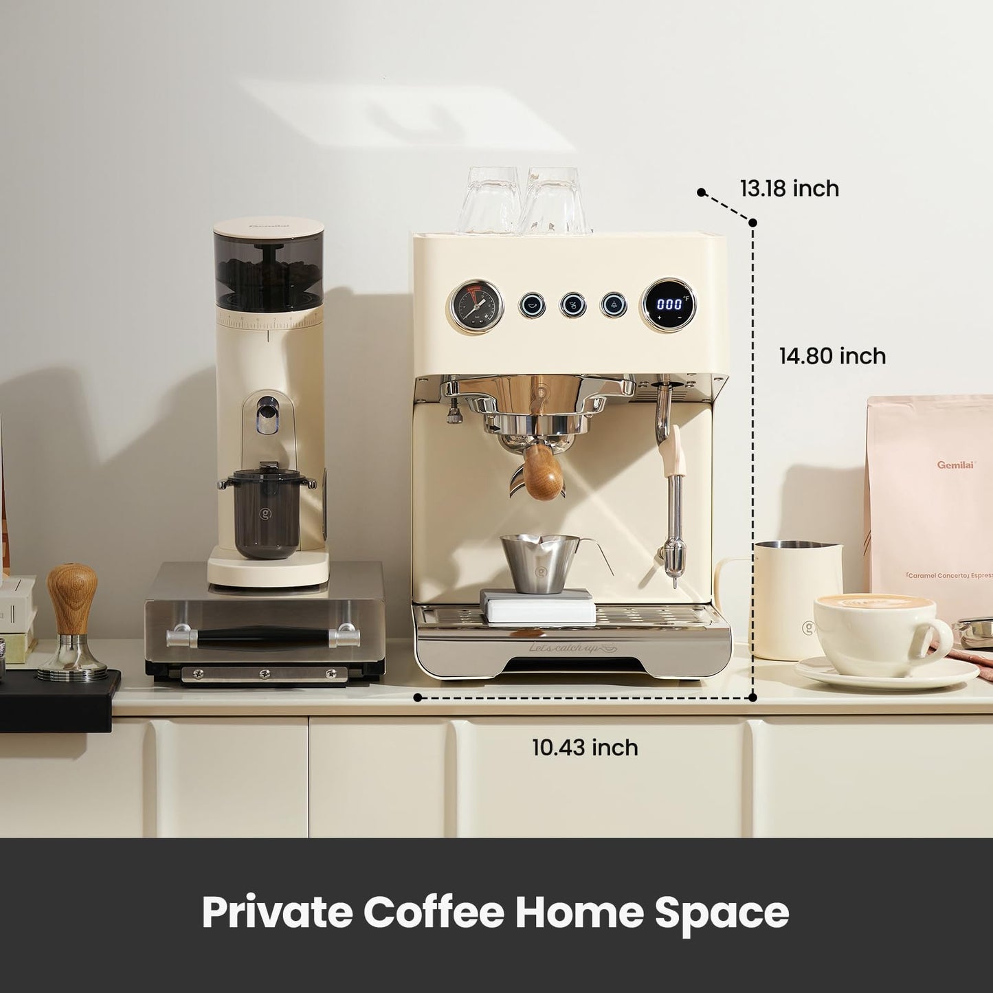 Gemilai G3028A Espresso Machine, 15 Bar Professional Coffee Maker with Adjustable Pressure & Automatic Milk Frother, Dual PID & 550ml Boiler, 57oz Tank, Stainless Steel for Cappuccino, Latte White