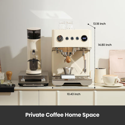 Gemilai G3028A Espresso Machine, 15 Bar Professional Coffee Maker with Adjustable Pressure & Automatic Milk Frother, Dual PID & 550ml Boiler, 57oz Tank, Stainless Steel for Cappuccino, Latte White