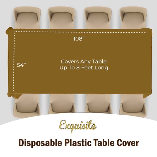 Exquisite Party Solids 6-Pack Premium Plastic Tablecloth 54in. x 108in. Rectangle Plastic Table Cover - Gold