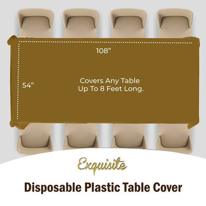 Exquisite Party Solids 6-Pack Premium Plastic Tablecloth 54in. x 108in. Rectangle Plastic Table Cover - Gold
