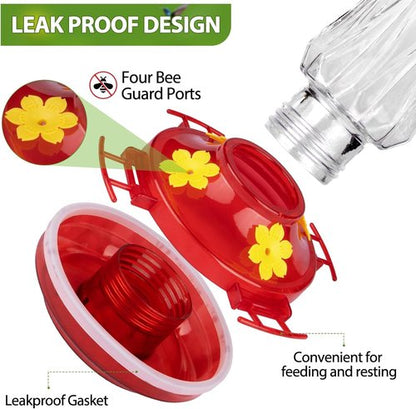 BOLITE Glass Hummingbird Feeders - 15 Ounce Leak-Proof Design with 4 Bee Guards & Ant Moat | Red Stars Decor, 2 Pack