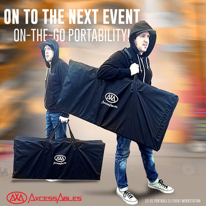 AxcessAbles Portable DJ Facade Booth with Black and White Lighting Scrims, Carry Cases | Standing DJ Table - 40" x 20" | DJ Controller Stand | Recording Mixer Stand | DJ Booth (ES-01)
