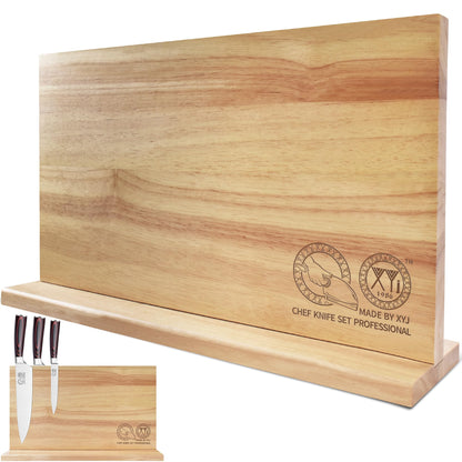 XYJ Authentic Since 1986, Magnetic Knife Block, Double Side Kitchen Knife Stand, Acacia Wood, Magnetic Knife Holder with Strong Enhanced Magnets,Knives Storage Rack Stand for Home Kitchen
