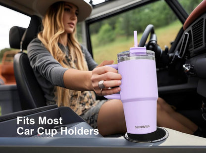 SUNWILL 20 oz Tumbler with Lid, Travel Coffee Mug with Handle and Straw Leak Proof, Stainless Steel Cup Insulated for Office & Gym, Cupholder Friendly, Powder Coated Light Purple