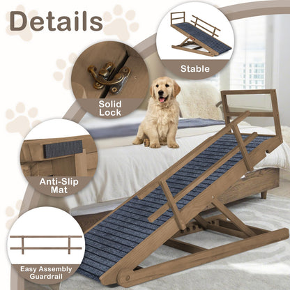 Dog Ramp for Beds, Cars, Couches, Dog Steps Anti-Slip Surface, Dogs Ramps for Old Small Pet,High Traction with Platform, 7 Adjustable Heights 16" to 27" Up, Portable Stairs Design for Dogs, 45.3" Long