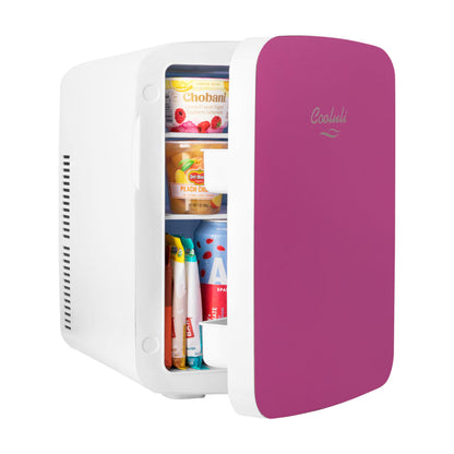 Cooluli 15L Mini Fridge for Bedroom - Car, Office Desk & College Dorm Room - 12v Portable Cooler & Warmer for Food, Drinks, Skincare, Beauty & Makeup - AC/DC Small Refrigerator with Glass Front, Pink