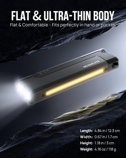 SCOUTLITE Vario GB 2000 EDC Flashlight with Green Beam, White and Warm LED Combo, 2000 Lumens Compact Magnetic Flat Pocket Lights, Triple Sources for Ourdoor Camping Inspection Emergency Work (Black)