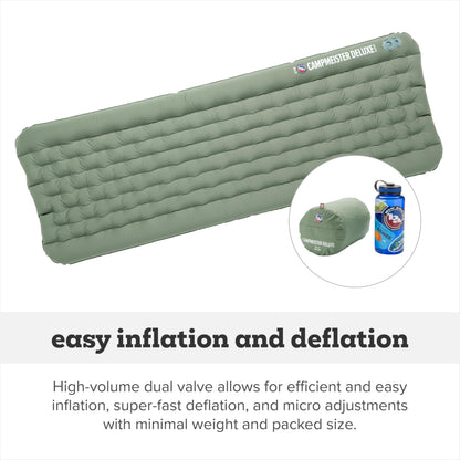 Big Agnes Campmeister Deluxe - Insulated Sleeping Pad, Ultralight Inflatable Mat For Camping, All Season Compact Backpacking And Hiking, 25x72 Wide Regular
