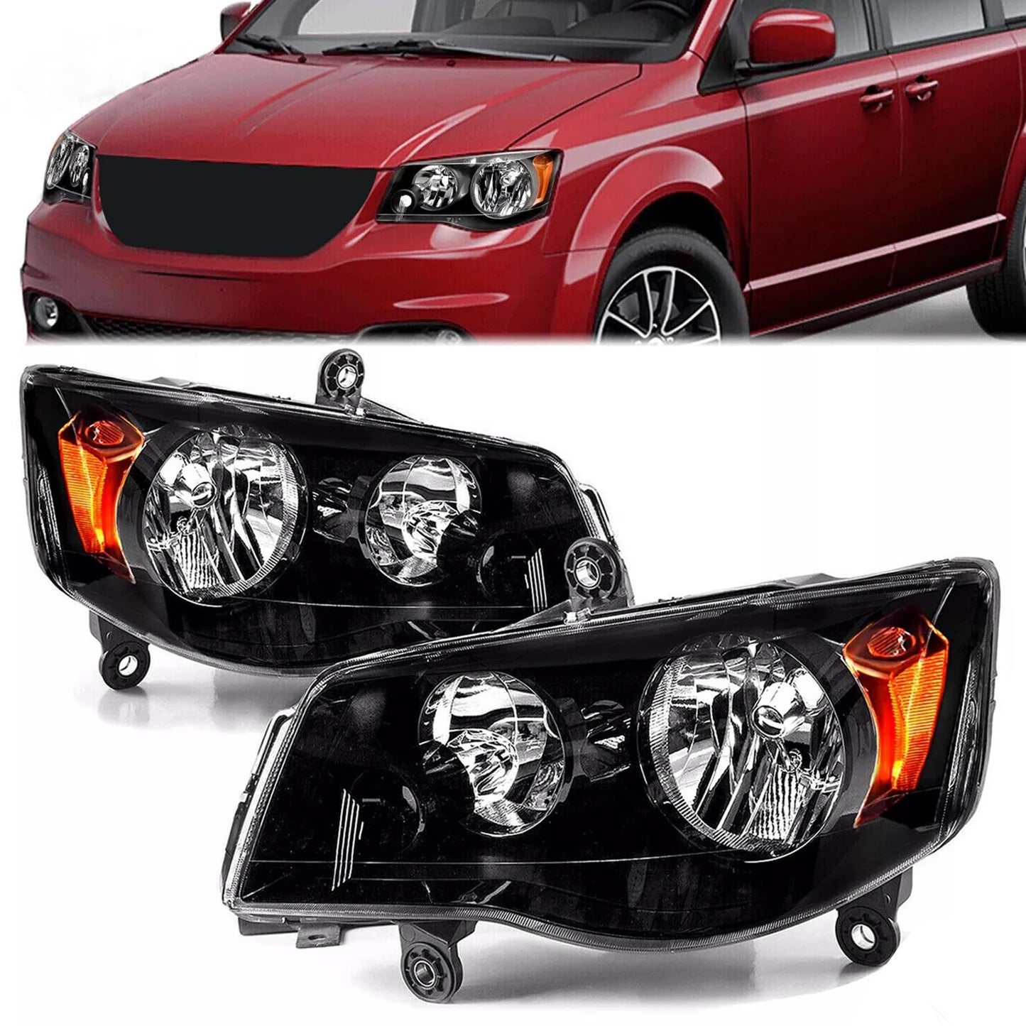 2Pcs Headlight Head Light Headlamp Assembly Black Housing For 2011-2020 Dodge Grand Caravan,2008-2016 Chrysler Town & Country