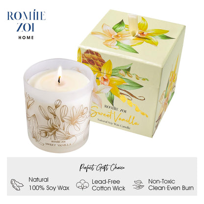 ROMIIE ZOI Scented Candle - Sweet Vanilla - 6oz Soy Wax Candle for Home, Gifts for Women