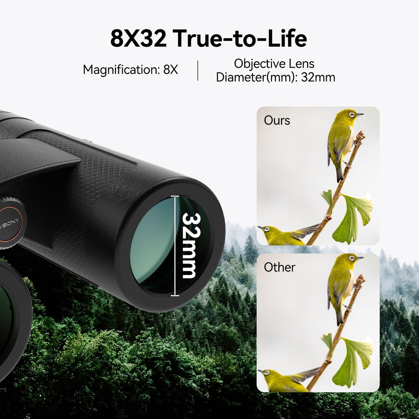 SVBONY Upgraded SV202 8x32 ED Binocular, Binoculars with Extra-Low Dispersion Lenses for Birdwatching, BAK4 & FMC Clearer, 7.8° Wide View Angle Quickly locate, Lightweight & Portable for Football Game