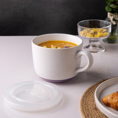 AmorArc Ceramic Soup Mugs with Lid, 32 oz Large Soup Cups with Hanlde for Coffee, Cereal, Salad, Noodles, Tea, Soup Bowls Cups, Microwave&Dishwasher Safe, Set of 2 (Purple & Green, 32oz - Set of 2)